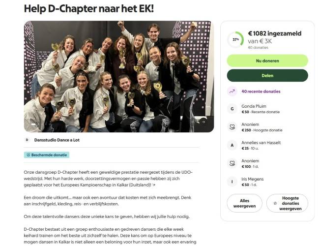 Droom die uitkomt; Help D-Chapter van dansstudio Dance a lot naar het EK!