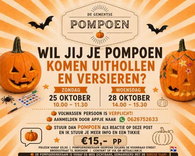 Wil jij je pompoen komen uithollen en versieren?